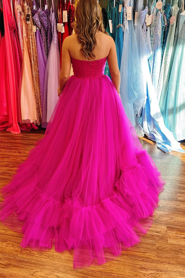 Sweetheart Strapless Ruffle Hot Pink Prom Dress Party Dress PSK703