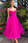 Teelanges, herzförmiges, pinkes Ballkleid, einfaches Ballkleid PSK565
