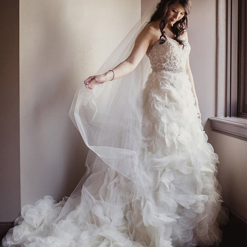 Herzausschnitt Trägerlos Elfenbein Organza Perlen Spitze Ballkleid Brautkleider, WD0131