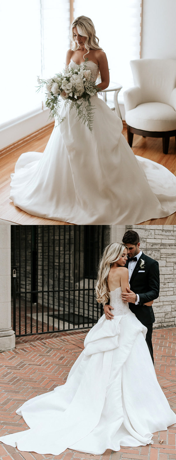 Liebsten Trägerlosen Spitze Satin Ballkleid Brautkleider, DB0171