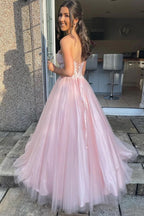 Sweetheart Tulle Lace Pink Long Prom Dress Pretty Party Dress PSK660
