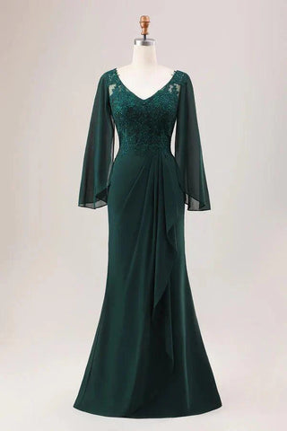 Kleid für die Brautmutter, glitzernd, Meerjungfrau, Chiffon, lange Ärmel