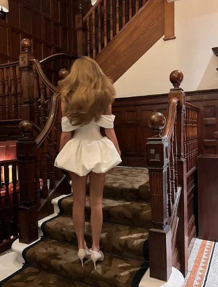 Robe de bal à bretelles tombantes en satin blanc, ligne A, mini pour le retour à la maison, modèle Y8420