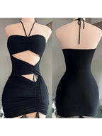 Vestido Preto Conjunto Sexy Vestido Apertado Mini Vestido para Baile de Finalistas Y726