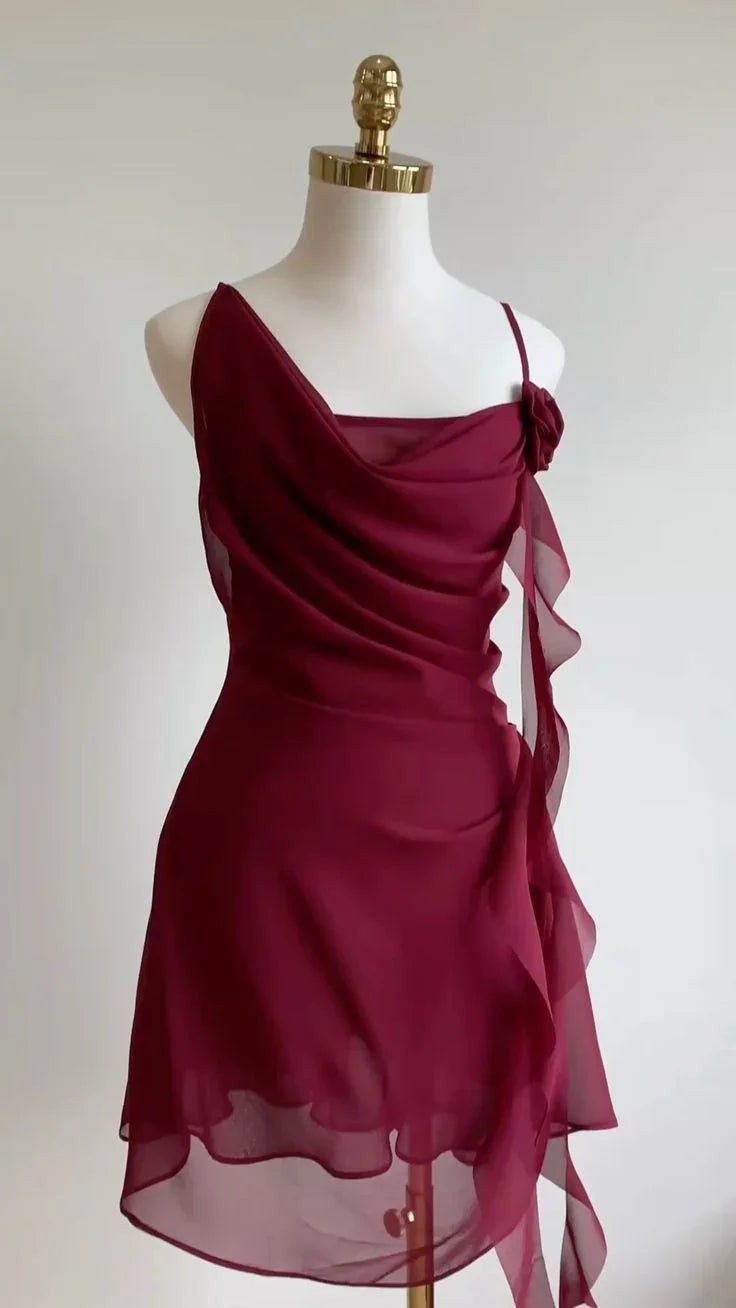 Bordeaux Chiffon Kurzes Partykleid Homecoming Kleid Y8421