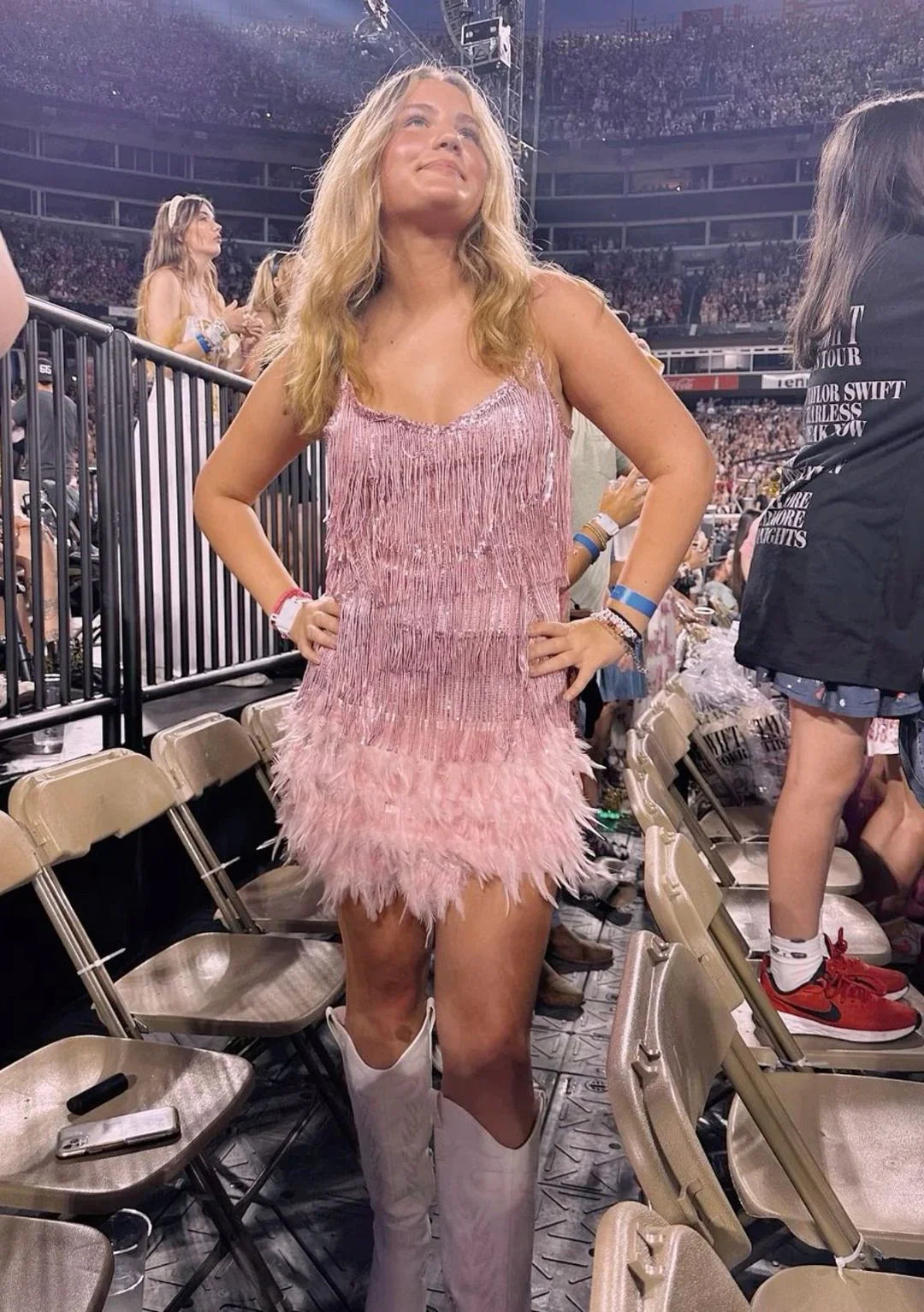 Vestido de Dança Flapper com Penas Sexy Brilhantes e Franjas de Lantejoulas Rosa, Vestido de Verão para Ocasiões Formais, Vestido de Baile de Finalistas Rosa Y2470