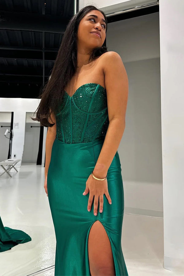 Rhinestone Strapless Sheath Green Prom Dress Formal Dress PSK559