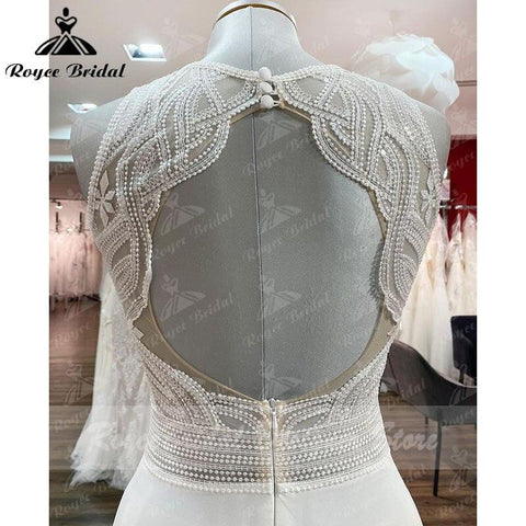 Trouwjurk Strandhochzeitskleid Spitzenmieder Chiffon A-Linie Ärmellos Offener Rücken Maßgeschneidertes Brautkleid Robe De Mariee NumberSea