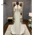 Robe de mariée décolleté nuque avec bretelles style bohème satin sirène/trompette traîne balayée dos dégagé 2025 vintage bohème sur mesure