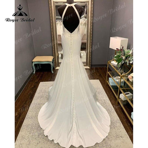 Trouwjurk Halter Boho Satin Meerjungfrau/Trompete Brautkleid Sweep Zug Open Back 2025 Vinatge Boho Custom Made robe de mariée