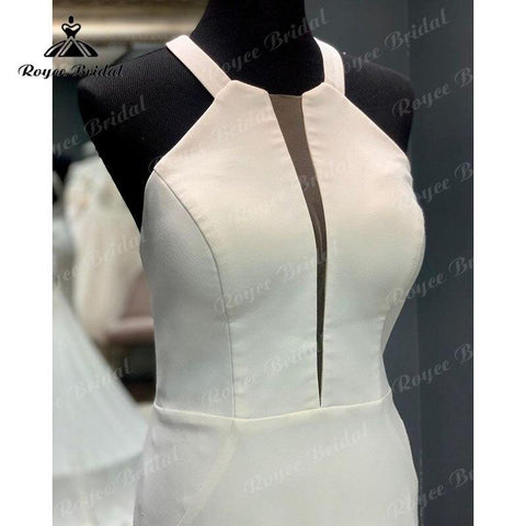 Trouwjurk Halter Boho Satin Meerjungfrau/Trompete Brautkleid Sweep Zug Open Back 2025 Vinatge Boho Custom Made robe de mariée