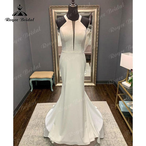 Trouwjurk Halter Boho Satin Meerjungfrau/Trompete Brautkleid Sweep Zug Open Back 2025 Vinatge Boho Custom Made robe de mariée