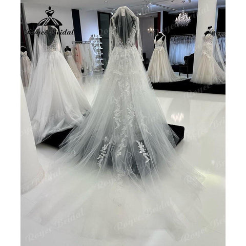 Versuchen Sie, Spitze Applikationen Perlen Brautkleid für Frauen 2025 robe longue Brautkleid Ärmelloses sukienka na wesele NumberSea 