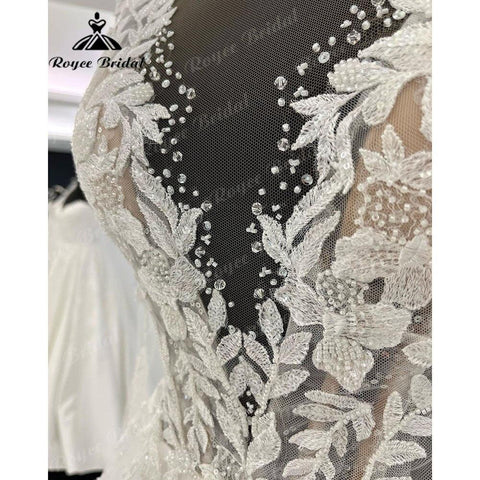 Versuchen Sie, Spitze Applikationen Perlen Brautkleid für Frauen 2025 robe longue Brautkleid Ärmelloses sukienka na wesele NumberSea 