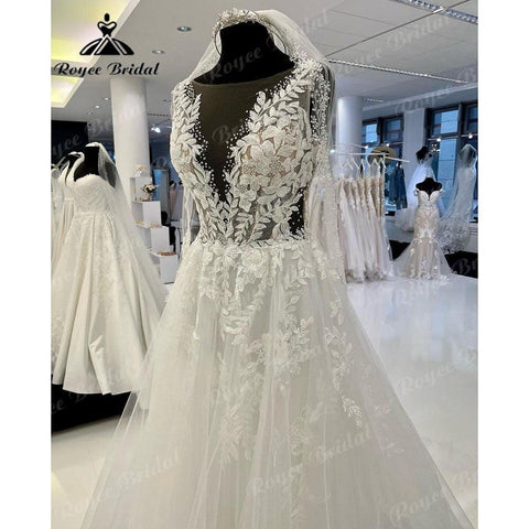 Versuchen Sie, Spitze Applikationen Perlen Brautkleid für Frauen 2025 robe longue Brautkleid Ärmelloses sukienka na wesele NumberSea 