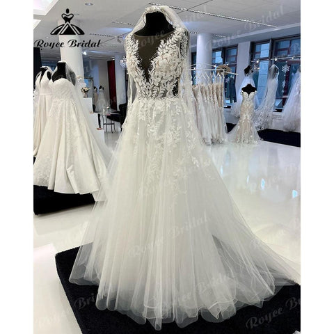 Versuchen Sie, Spitze Applikationen Perlen Brautkleid für Frauen 2025 robe longue Brautkleid Ärmelloses sukienka na wesele NumberSea 