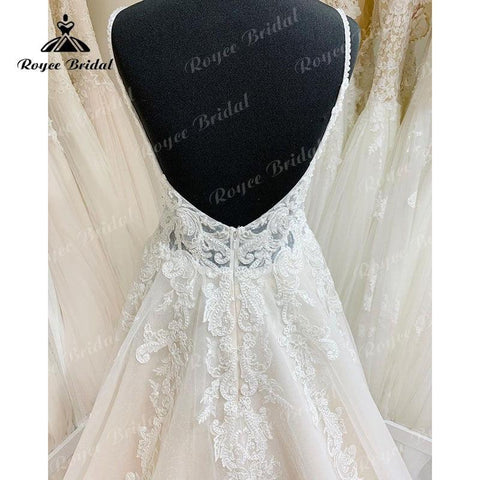 NumberSea Trouwjurk Spaghetti-Trägern Boho Robe Mariee Hochzeitskleid Spitzenapplikation Rückenfreies Brautkleid trajes de novias largos Sexy 2025 