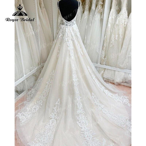 NumberSea Abito da Sposa Spaghetti Straps Boho con Pizzo e Scollo alla V Sposa Senza Schienale Abito da Sposa Largo Sexy 2025