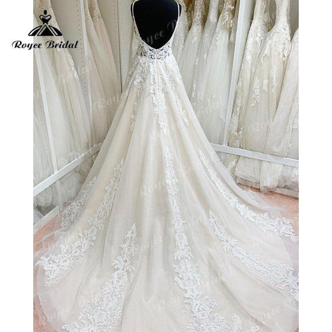 NumberSea Trouwjurk Spaghetti-Trägern Boho Robe Mariee Hochzeitskleid Spitzenapplikation Rückenfreies Brautkleid trajes de novias largos Sexy 2025 