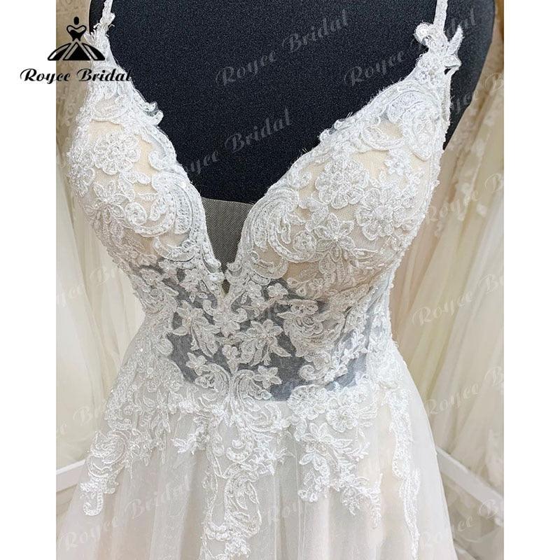 NumberSea Trouwjurk Spaghetti Straps Boho Robe Mariee Wedding Dress Lace Applique Backless Bridal Gown trajes de novias largos Sexy 2025