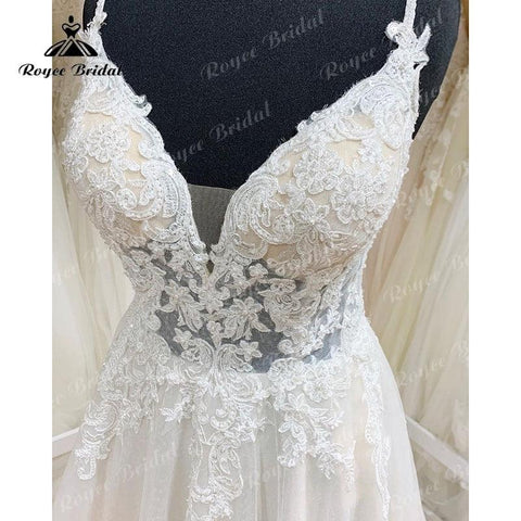 NumberSea Trouwjurk Spaghetti-Trägern Boho Robe Mariee Hochzeitskleid Spitzenapplikation Rückenfreies Brautkleid trajes de novias largos Sexy 2025 