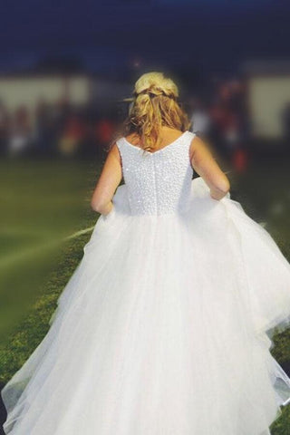 NumberSea Tüll A-Linie Bodenlange Brautkleider, Brautkleid mit Perlen, MW620