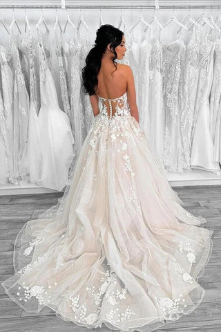 NumberSea Tüll A-Linie Herzausschnitt trägerlos Spitzenapplikation Brautkleid, MW1004