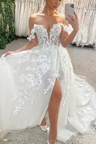 NumberSea A-Linie Tüll Brautkleid mit Herzausschnitt und schulterfreiem Schnitt und Spitzenapplikationen, MW1007