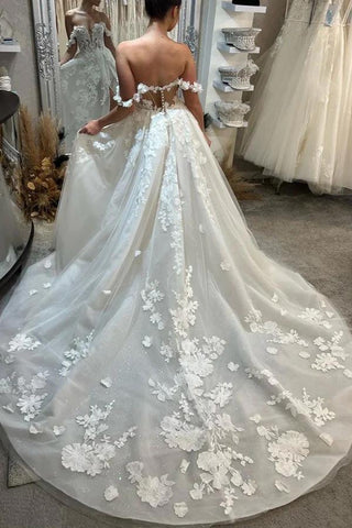 NumberSea A-Linie Tüll Brautkleid mit Herzausschnitt und schulterfreiem Schnitt und Spitzenapplikationen, MW1007