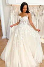 NumberSea Tulle A-line Sweetheart Spaghetti Straps Lace Wedding Dress, Bridal Gown, MW767