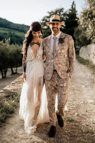 NumberSea Tüll A-Linie V-Ausschnitt Durchsichtiges Strand-Brautkleid mit Schlitz am Oberschenkel, MW982