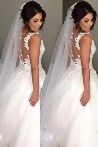 NumberSea Tüll Ballkleid V-Ausschnitt Sweep Schleppe Brautkleider, Brautkleid, MW811