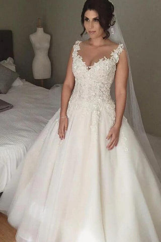 NumberSea Tüll Ballkleid V-Ausschnitt Sweep Schleppe Brautkleider, Brautkleid, MW811