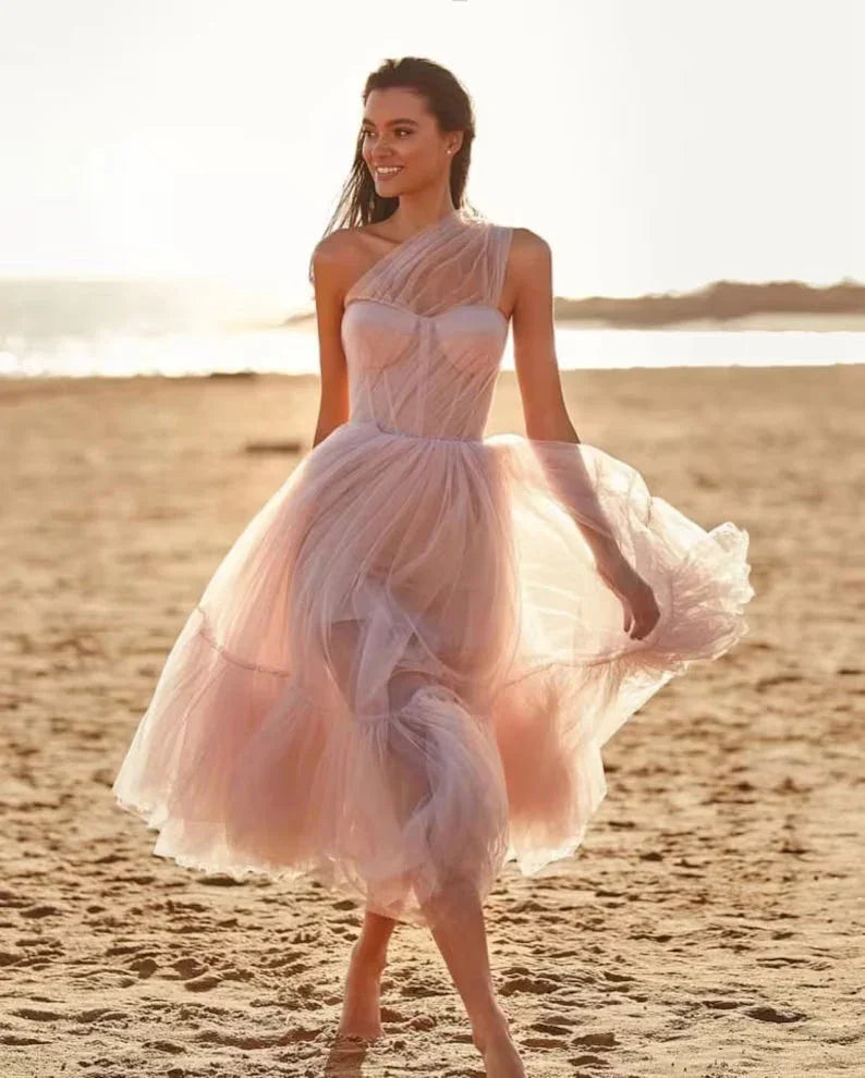 Einschulter-Tüll-Abschlussballkleid SYP167