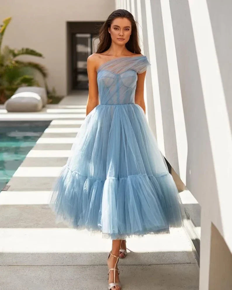 Einschulter-Tüll-Abschlussballkleid SYP167