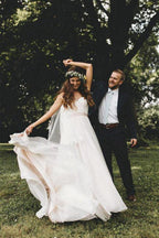 NumberSea Tulle Lace A-line Spaghetti Straps Sweetheart Wedding Dresses With Train, MW652