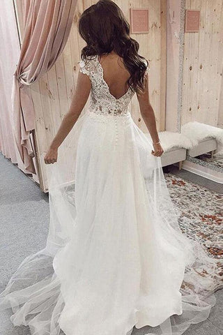 NumberSea Tüllspitze A-Linie V-Ausschnitt Flügelärmel Brautkleider, Brautkleid, MW637