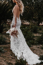 Robe de mariée sirène en tulle et dentelle NumberSea, décolleté en V, robe de mariée de plage, MW543