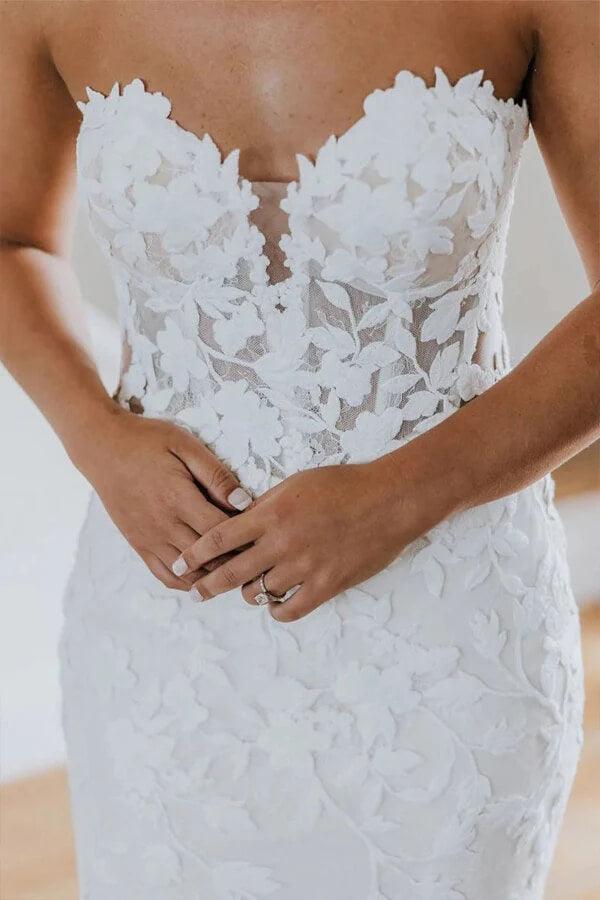 NumberSea Tulle Mermaid Sweetheart Long Sleeves Lace Appliques Wedding Dresses, MW1014