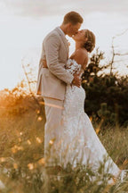 NumberSea Tulle Mermaid Sweetheart Long Sleeves Lace Appliques Wedding Dresses, MW1014