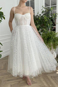 Abito da Ballo Corto Tulle con Spalline a Cuore Lunghezza Tè per Homecoming PD447