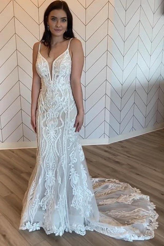 NumberSea Tüll Vintage Meerjungfrau Blumenspitze Brautkleider, Brautkleid, MW1008