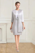 Kleid für die Brautmutter, zweiteilig, 3/4-Ärmel, kurzes Etuikleid mit Jacke