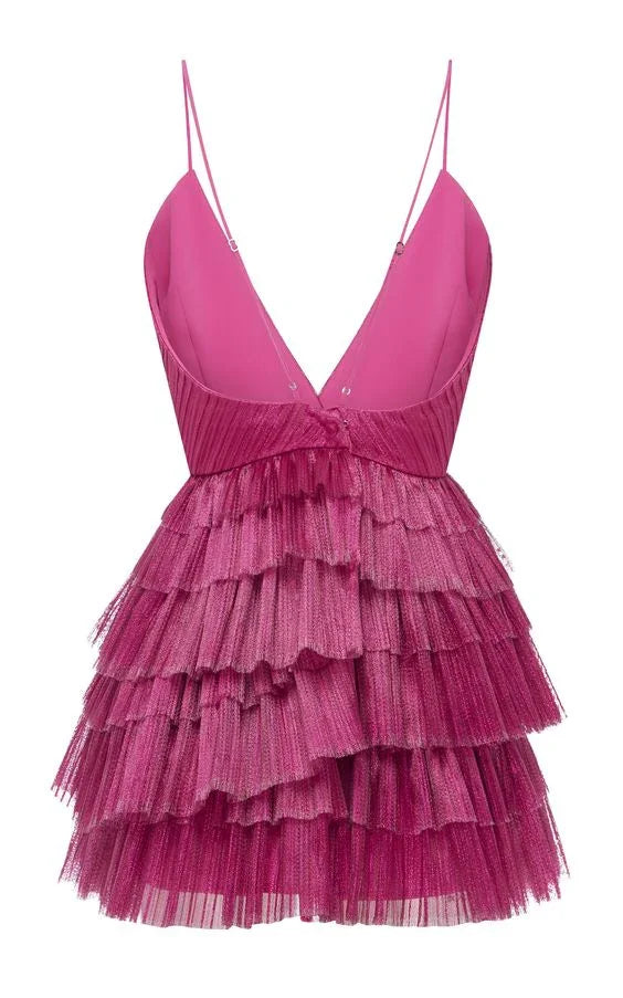 Rüschenbesetztes Spaghetti-Träger-Party-Kleid Sexy Minikleid A-Linie Homecoming-Kleid Kurz Y635