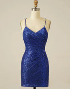 Sukienka na bal powitalny Royal Blue Sheath z aplikacjami cekinowymi i sznurowaniem Y2844