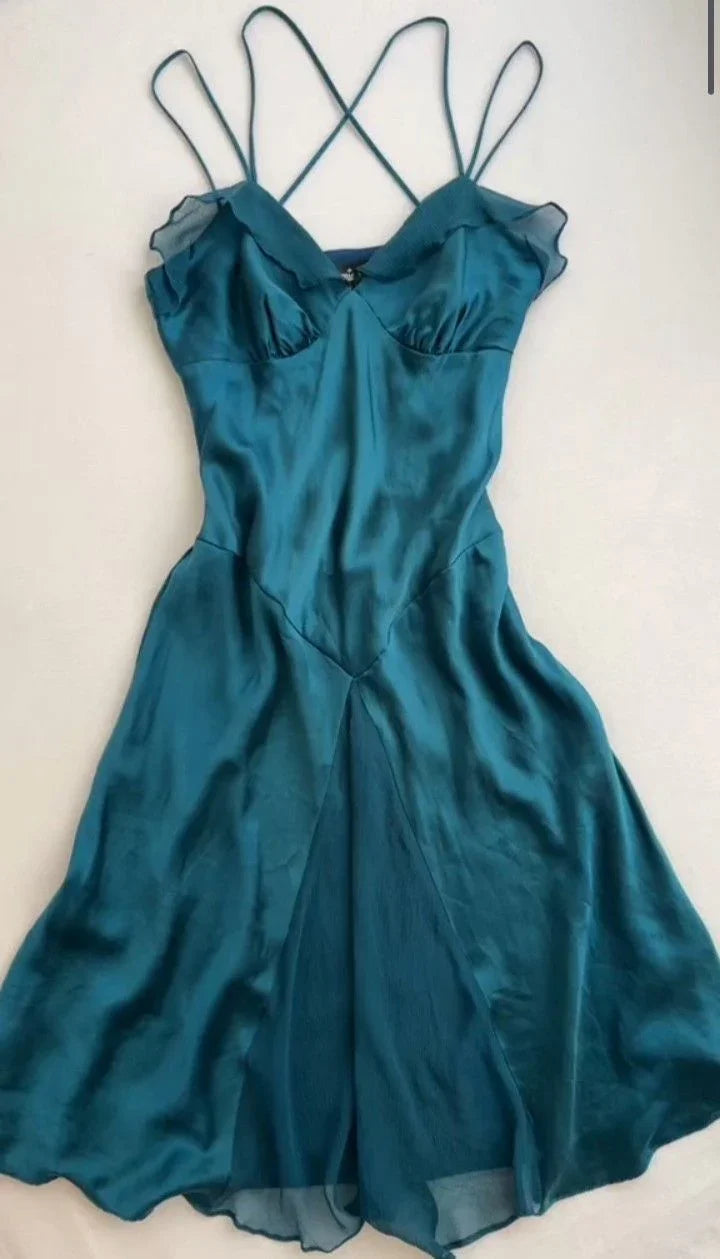 Vestido de línea A turquesa sin mangas para el baile de otoño Y3078