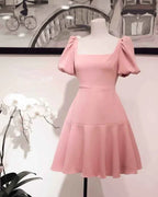 Retro Pink Square Neckline A-Line Homecoming-Kleid Y2887