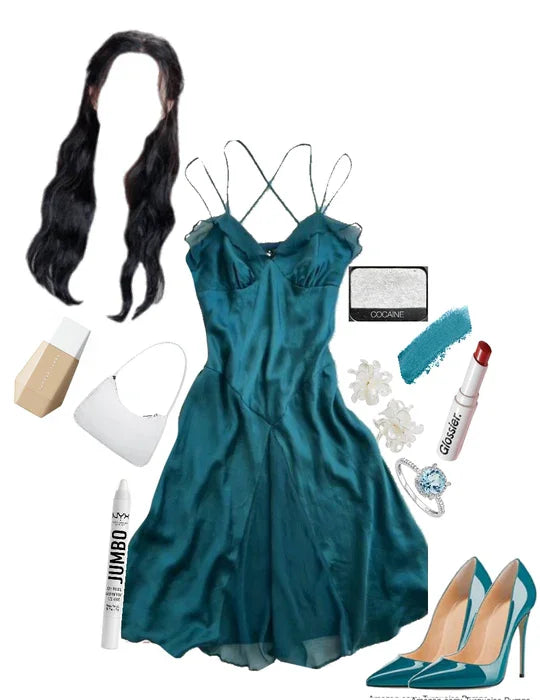 Vestido de línea A turquesa sin mangas para el baile de otoño Y3078