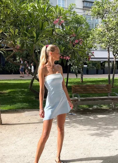 Sommerliche Ärmellose Trägerlose Mini-Röhrchenkleider Für Damen Outfit Casual Patchwork Bodycon Strand Urlaub Partykleid Heimkehrkleid Y7261
