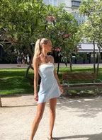 Sommerliche Ärmellose Trägerlose Mini-Röhrchenkleider Für Damen Outfit Casual Patchwork Bodycon Strand Urlaub Partykleid Heimkehrkleid Y7261